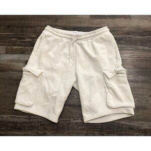 Top Man Mens Small White Comfy Casual Cargo Shorts Elastic Waist